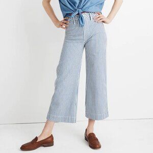 Madewell Tall Emmett Wide-Leg Crop Pants in Herringbone Railroad Stripe Size 26T